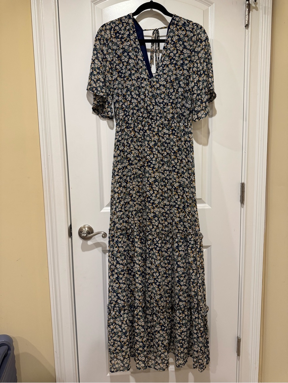 Navy Floral Maxi Dress with V-Neck
